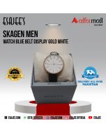 Skagen Men Watch Blue Belt Display Gold White  l ESAJEE'S