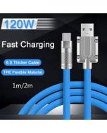 120W 6A Liquid Silicone Super Fast Charge USB Cable With LED Light IOS, Type-C & Micro USB For Xiaomi Huawei Samsung Vivo 1M-BULK OF (400) QTY