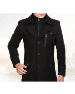 Winter Black Button Trench Coat For Men