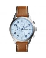 Fossil Men’s Chronograph Quartz Leather Strap Silver Dial 44mm Watch FS5169 On 12 Months Installments At 0% Markup