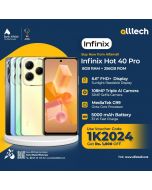 Infinix Hot 40 Pro 8GB-256GB | ONE YEAR WARRANTY | PTA APPROVED | BY ALLTECH UPTO 12 MONTHLY INSTALLMENT-Black-3 Months (0% Markup)