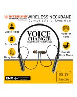 Interlink wireless Bluetooth Neckband with 5 Voice Changer mode | 5.3 Version Bluetooth | Transparent Body | High quality and Super Bass - ON INSTALLMENT