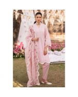 Cross Stitch 3 Pcs Embroidered Jacquard Unstitched lawn Cameo Pink