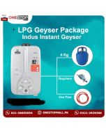 Package Indus 7 Liter Instant Geyser White, New Star Cylinder 4 Kg, 3 Star Regulator And Gas Pipe 6 Feet - Without Installments