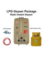 Package : Rado 6 Liter Instant Geyser, White BGC Cylinder 5 Kg ,3 Star Regulator And Gas Pipe - Without Installments