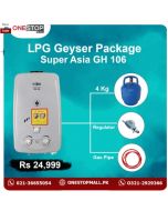 Package Super Asia (GH 106) 6 Liter Instant Geyser White New Star Cylinder 4 Kg 3 Star Regulator And Gas Pipe 6 Feet - Without Installments