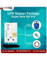 Package Super Asia (GH 510) 10 Liter Instant Geyser White, New Star Cylinder 4 Kg, 3 Star Regulator And Gas Pipe 6 Feet - Without Installments