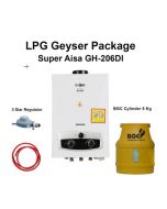 Package: Super Asia Instant Geyser 6 Liter GH-206 White, BGC Cylinder 5 Kg, 3 Star Regulator And Gas Pipe - Without Installments
