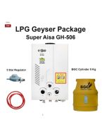 Package: Super Asia Instant Geyser 06 Liter GH-506 White, BGC Cylinder 5 Kg, 3 Star Regulator And Gas Pipe - Without Installments