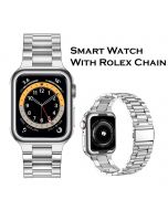 2024 New Series 9 Pro Max Smart Watch With Rolex Chain +1 Free Silicon Strap (Silver) - ON INSTALLMENT