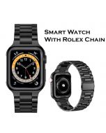 2024 New Series 9 Pro Max Smart Watch With Rolex Chain +1 Free Silicon Strap (Black) - ON INSTALLMENT