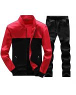 Black & Red Stand Collar Pannel Tracksuit For Men