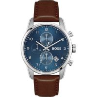 Hugo Boss Men’s Quartz Brown Leather Strap Blue Dial 44mm Watch 1513940 On 12 Months Installments At 0% Markup