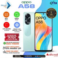 Oppo A58 8gb 128gb on Easy installment with Official Warranty and Same Day Delivery In Karachi Only SALAMTEC BEST PRICES