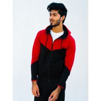 Black & Red Contrast Zipper Hoodie For Men