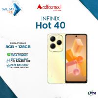Infinix Hot 40 8GB RAM 128GB Storage On Easy Installments (12 Months) with 1 Year Brand Warranty & PTA Approved With Free Gift by SALAMTEC & BEST PRICES