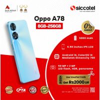 Oppo A78 8GB-256GB | 1 Year Warranty | PTA Approved | Monthly Installment By Siccotel Upto 12 Months