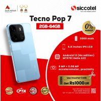 Tecno Pop 7 2GB-64GB | 1 Year Warranty | PTA Approved | Monthly Installment By Siccotel Upto 12 Months