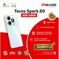 Tecno Spark 20 8GB-128GB | 1 Year Warranty | PTA Approved | Monthly Installment By Siccotel Upto 12 Months