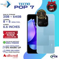 Tecno Pop 7 2gb 64gb On Easy Installments (12 Months) with 1 Year Brand Warranty & PTA Approved With Free Gift by SALAMTEC & BEST PRICES
