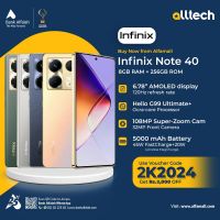 Infinix Note 40 8GB-256GB | 1 Year Warranty | PTA Approved | Monthly Installments By ALLTECH Upto 12 Months