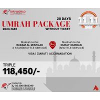 UMRAH PACKAGE-01 20 DAYS TRIPLE WITHOUT TICKET