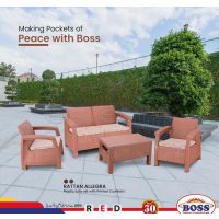 Boss Rattan Sofa Set Allegra Plastic with Printed Cushions Newly Designed