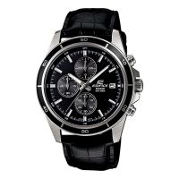 Casio Edifice Mens Steel Case Black Bezel Silver Chronograph Dial Silver Steel Band Watch