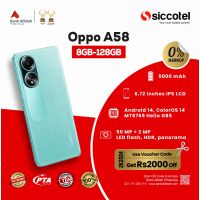 Oppo A58 8GB-128GB | 1 Year Warranty | PTA Approved | Monthly Installment By Siccotel Upto 12 Months