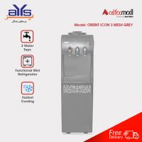 Orient 3 Taps Water Dispenser with Mini Refrigerator Hot Cold and Normal Options Icon 3 Mesh Grey – On Installment