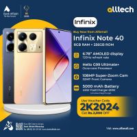 Infinix Note 40 8GB-256GB | 1 Year Warranty | PTA Approved | Monthly Installments By ALLTECH Upto 12 Months