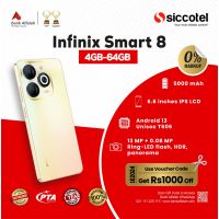 Infinix Smart 8 4GB-64GB | 1 Year Warranty | PTA Approved | Monthly Installment By Siccotel Upto 12 Months