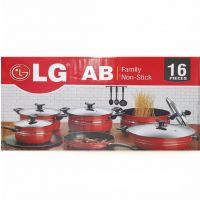 LG Non stick Cookware Gift SET  Pack of 16 PCS- Maroon / Black 