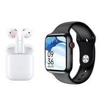 MC72 Pro Smart Watch 44MM with Magic Crown (Black) + i12 TWS 1:1 Wireless Bluetooth 5.0 Earphone Earbuds Touch Control Double Pairing