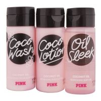 Victoria Secret, Pink Coconut Oil Set, Lotion+Body Wash+Oil Sleek, 3x88ml | On Instalments by Naheed Super Market