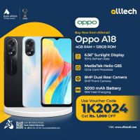 Oppo A18 4GB-128GB | 1 Year Warranty | PTA Approved | Monthly Installments By ALLTECH Upto 12 Months