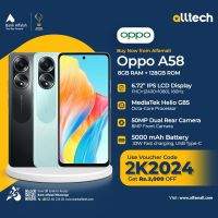 Oppo A58 8GB-128GB | 1 Year Warranty | PTA Approved | Non Installments By ALLTECH