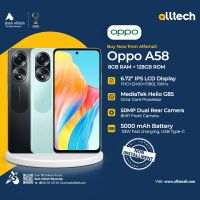 Oppo A58 8GB-128GB | 1 Year Warranty | PTA Approved | Non Installments By ALLTECH