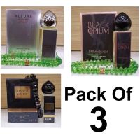 Pack Of 3 Allure Homme Sport + Black Opium + Amber Wood Attar Perfume Set (Dubai Imported Replica)