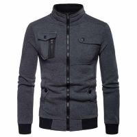 Charcoal Patchwork Pocket Zipper Jacket For Men 
