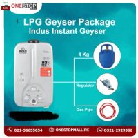 Package Indus 7 Liter Instant Geyser White, New Star Cylinder 4 Kg, 3 Star Regulator And Gas Pipe 6 Feet - Installments