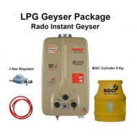 Package : Rado 6 Liter Instant Geyser, White BGC Cylinder 5 Kg ,3 Star Regulator And Gas Pipe - Installments