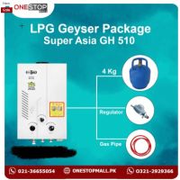 Package Super Asia (GH 510) 10 Liter Instant Geyser White, New Star Cylinder 4 Kg, 3 Star Regulator And Gas Pipe 6 Feet - Installments