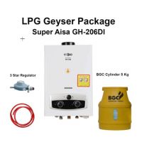 Package: Super Asia Instant Geyser 6 Liter GH-206 White, BGC Cylinder 5 Kg, 3 Star Regulator & Gas Pipe - Installments