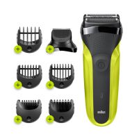 Braun Series 3 Shave&Style 300BT shaver with precision beard trimmer and 5 combs, volt green.