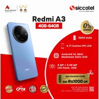 Redmi A3 4GB-64GB | 1 Year Warranty | PTA Approved | Monthly Installment By Siccotel Upto 12 Months