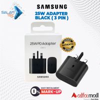 Samsung 25W Adapter Black(3 Pin)  on Easy installment with Same Day Delivery In Karachi Only  SALAMTEC BEST PRICES