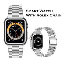 2024 New Series 9 Pro Max Smart Watch With Rolex Chain +1 Free Silicon Strap (Silver) - ON INSTALLMENT