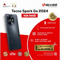 Tecno Spark Go 2024 4GB-64GB | PTA Approval | 1 Year Warranty Monthly Installments By Siccotel