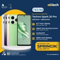 Tecno Spark 20 Pro 8GB-256GB | 1 Year Warranty | PTA Approved | Monthly Installments By ALLTECH Up to 12 Months